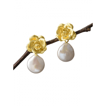 Cercei Argint Golden Bloom cu perlă baroc