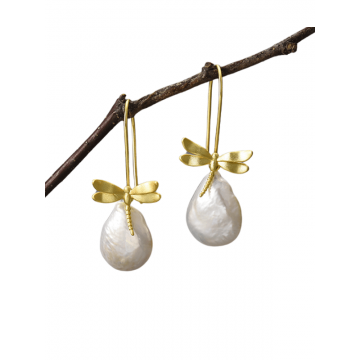 Cercei Argint Libelulă și Perlă Baroc