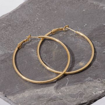 Cercei creole 5 cm cu sectiune subtire rotunda din otel inoxidabil auriu