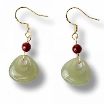 Cercei cu Hetian Jade si Agat Rosu Natural ,   Echilibru si Protectie Spirituala