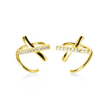 Cercei ear cuffs argint 925, JW1675, model incrucisat, placat cu aur