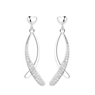 Cercei lungi de argint 925, JW1610, model cu pietre, placati cu rodiu