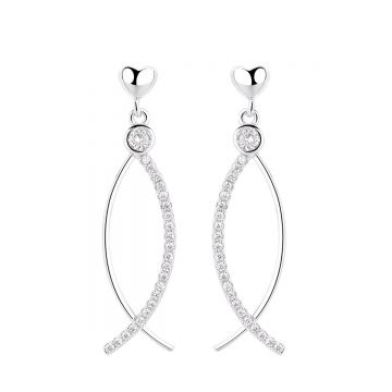 Cercei lungi de argint 925, JW1611, model cu pietre, placati cu rodiu