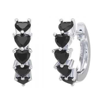 Cercei rotunzi argint 925, JW1799, model cu zirconiu negru, placati cu rodiu