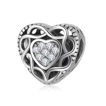 Charm/talisman argint 925, JW1635, model inima, placat cu rodiu