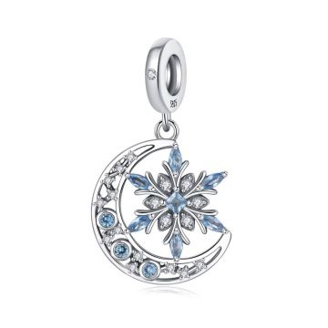 Charm/talisman argint 925, JW1649, model semiluna si stea, placat cu rodiu