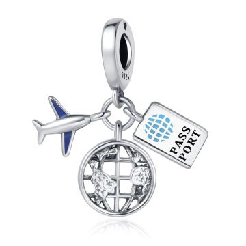 Charm/talisman argint 925, JW1656, model Passport, placat cu rodiu