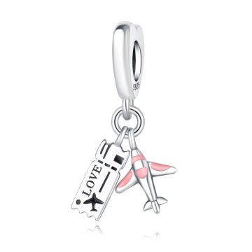 Charm/talisman argint 925, JW1657, model avion, placat cu rodiu