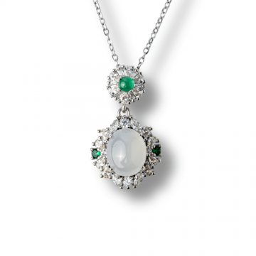 Colier Argint 925 cu Calcedonie Alba si Accente Verzi ,   Claritate si Echilibru Emotional