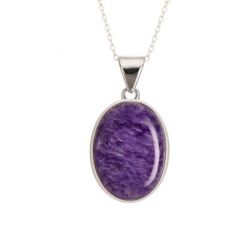Colier Argint 925 cu Charoite Ovala ,   Transformare Spirituala si Curaj Interior