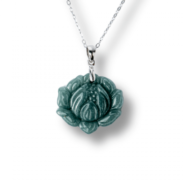Colier Argint 925 cu Jad Albastru Guatemala in Forma de Floare de Lotus ,   Puritate si Armonie Interioara