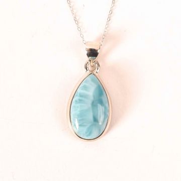 Colier Argint 925 cu Larimar in Forma de Lacrima ,   Liniste si Claritate Interioara