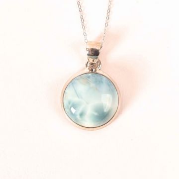 Colier Argint 925 cu Larimar Rotund ,   Armonie si Calm Oceanic