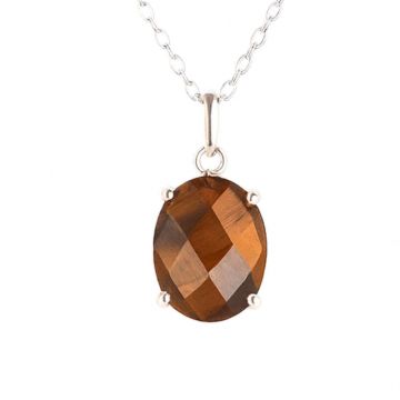 Colier Argint 925 cu Ochi de Tigru Oval fatetat,   Protectie, Claritate si Incredere Interioara