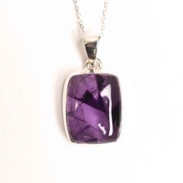 Colier argint 925 cu piatra naturala Atomic Trapiche Amethyst dreptunghiular ,   Claritate si Echilibru Divin