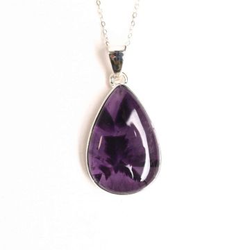 Colier argint 925 cu piatra naturala Atomic Trapiche Amethyst in forma de lacrima ,   Purtator al Luminilor Spirituale