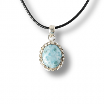 Colier Argintiu cu Larimar Natural Oval Rotund ,   Liniste si Conexiune Spirituala