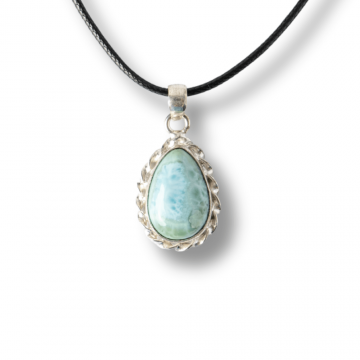 Colier Argintiu cu Piatra Naturala Larimar in Forma de Lacrima ,   Calm si Armonie Interioara