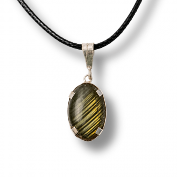 Colier cu Labradorit Oval pe Snur Cerat ,   Claritate Interioara, Intuitie si Lumina Mistica