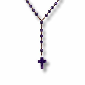 Colier cu Margele din Ametist Natural si Pandantiv Cruce ,   Liniste Interioara si Protectie Spirituala