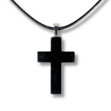 Colier cu Pandantiv Cruce din Shungit Natural ,   Protectie Energetica si Liniste Interioara