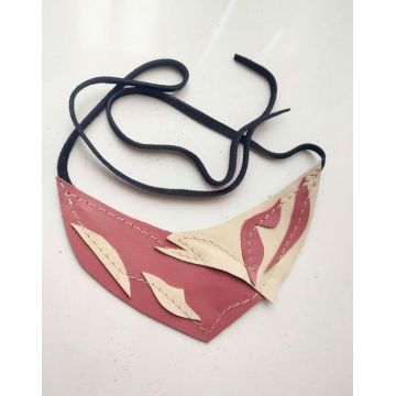 Colier din piele naturala, nuante de roz pudra si ivoire