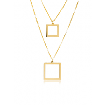 Colier Geometric din Argint – Dual Square (Auriu / Argintiu)