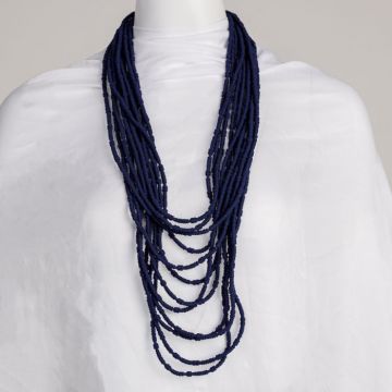 Colier lung multisir bleumarin textil ,   design fluid, elegant
