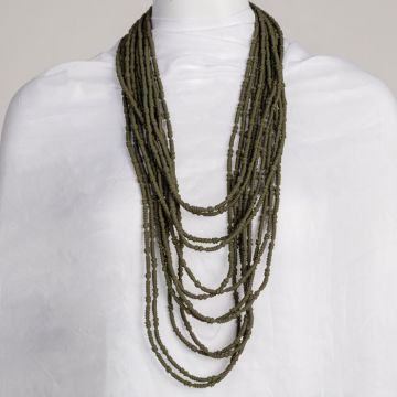 Colier lung multisir kaki textil ,   design fluid, elegant