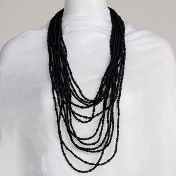 Colier lung multisir negru textil ,   design fluid, elegant