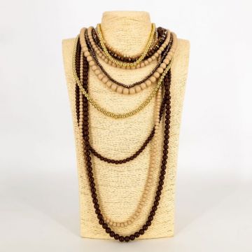 Colier multisir in nuante camel, maro, bej si auriu ,   layering boho chic