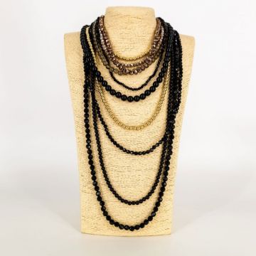 Colier multisir negru cu accente aurii ,   cascada eleganta