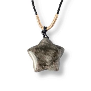 Colier Stea din Obsidian de Gheata Natural cu Snur Reglabil ,   Protectie si Claritate Interioara