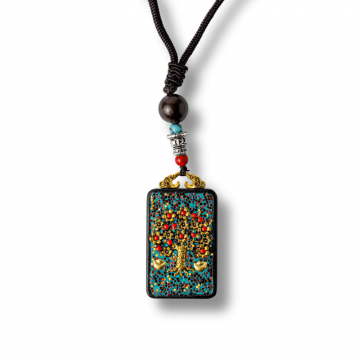Colier Thangka Nepalez din Lemn de Abanos cu Arborele Vietii ,   Echilibru, Renastere si Conexiune Divina