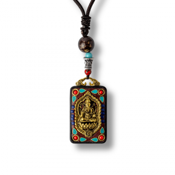 Colier Thangka Nepalez din Lemn de Abanos cu Simbol Ganesha ,   Protectie Spirituala si Abundenta Interioara
