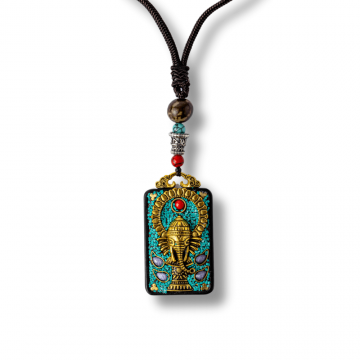 Colier Thangka Nepalez din Lemn de Abanos cu Simbol Ganesha ,   Protectie Spirituala si Abundenta