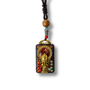 Colier Thangka Nepalez din Lemn de Abanos cu Vasul Abundentei ,   Protectie Spirituala si Echilibru Interior