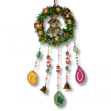 Coronita de Craciun cu Aventurin Verde, Jasp Rosu si Agat ,   Arborele Prosperitatii si Magiei Festive