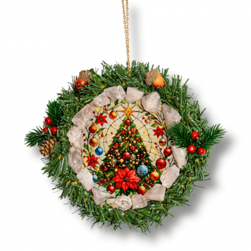 Coronita de Craciun cu Cuart Roz Brut ,   Armonie, Iubire si Magie Festiva