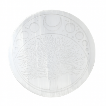 Disc Rotund din Selenit Natural 12cm ,   Placa Floarea Vietii pentru Purificare si Armonie Energetica