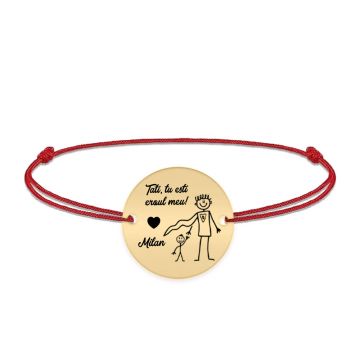 Hero - Bratara personalizata cu banut si snur pentru tata din argint 925 placat cu aur galben 24 karate - 