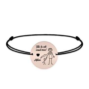 Hero - Bratara personalizata cu banut si snur pentru tata din argint 925 placat cu aur roz - 