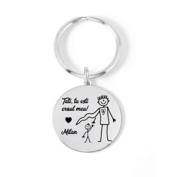 Hero - Breloc personalizat  pentru tata cu banut din argint 925 si inel din otel inoxidabil - 