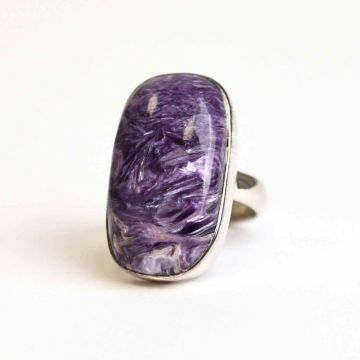 Inel argint 925 cu piatra naturala Charoite dreptunghiular