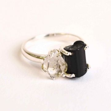 Inel argint 925 cu Turmalina si Herkimer Diamond ,   Protectie si Claritate Interioara