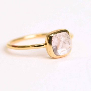 Inel Argint 925 placat cu Aur 18K cu Morganite Patrat ,   Iubire Divina si Echilibru Emotional