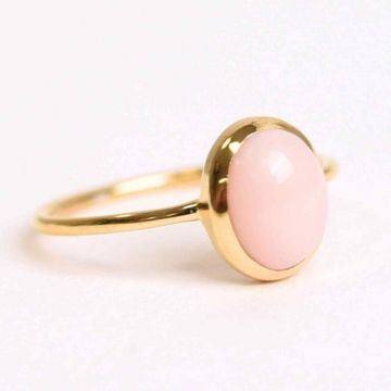 Inel Argint 925 placat cu Aur 18K cu Opal Roz Oval ,   Iubire, Vindecare si Blandete