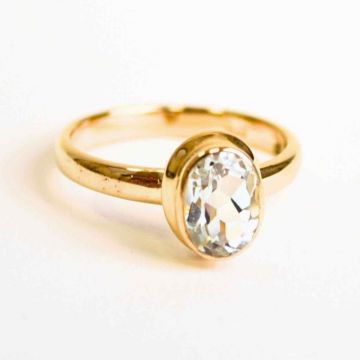 Inel argint 925 placat cu aur 18k si Topaz Alb oval fatetat