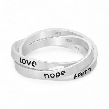Inel din argint 925 cu 3 cercuri interconectate - mesaj simbolic faith, hope, love, marime S/M, 5g