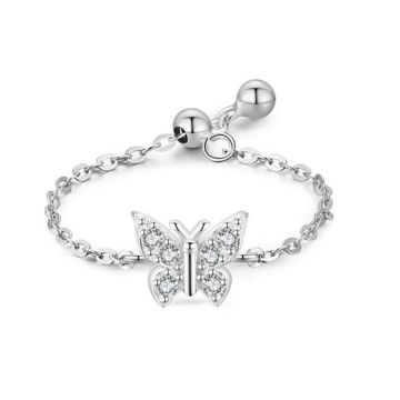 Inel reglabil argint 925, JW1826, model fluture, placat cu rodiu